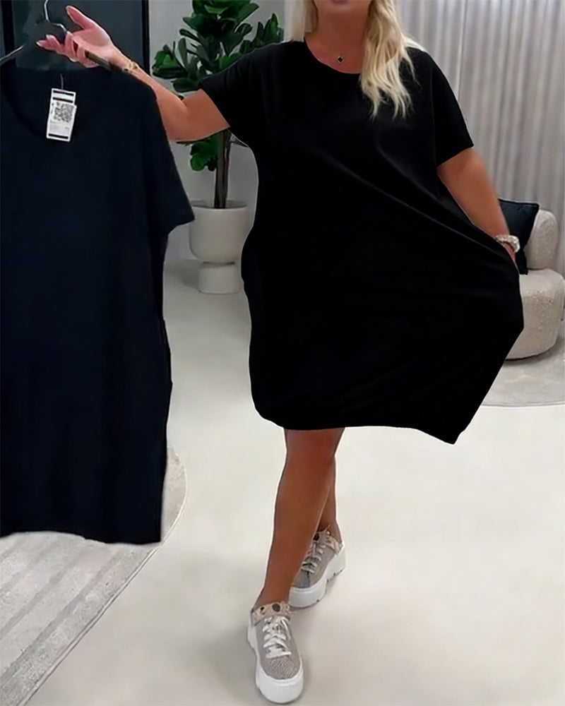 Kjole Kortærme Rund Hals Loose-Fit