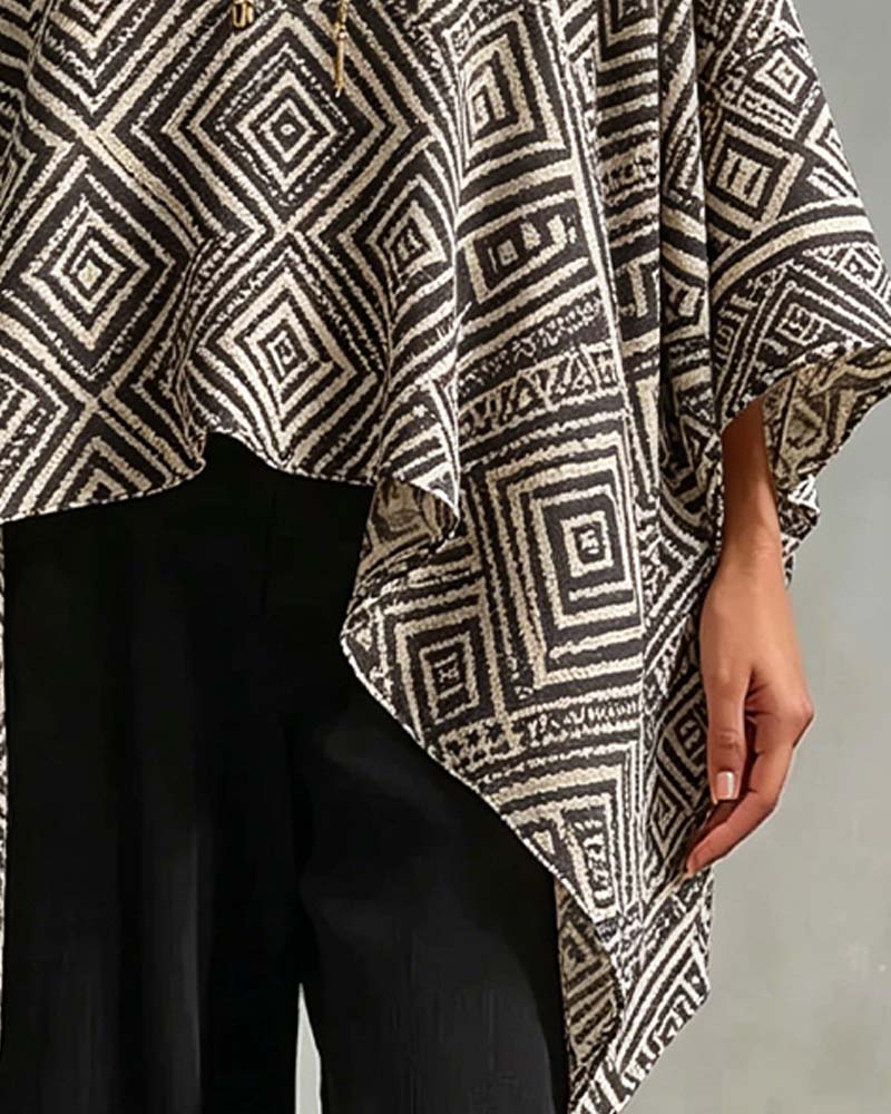 Bluse Diamant Mønster Uregelmæssig Casual