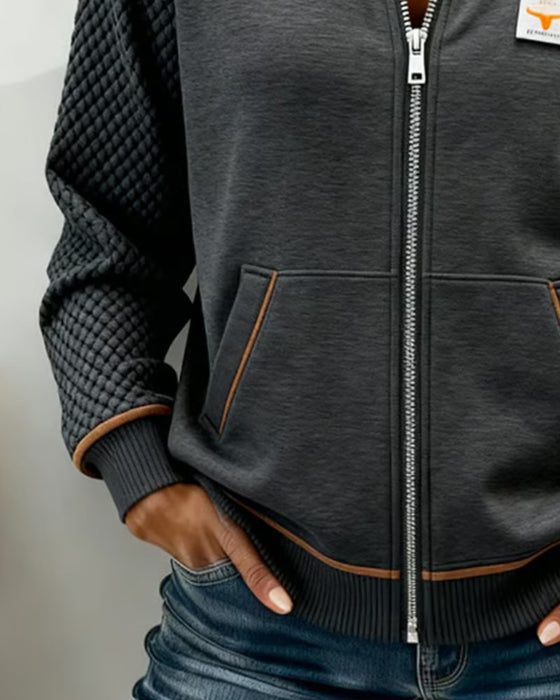 Frakke Lynlås Diamantquiltet Patchwork Farveblok