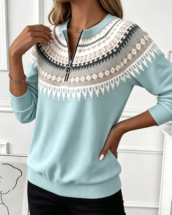 Sweatshirts Farveblok Lynlås Lang Ærme