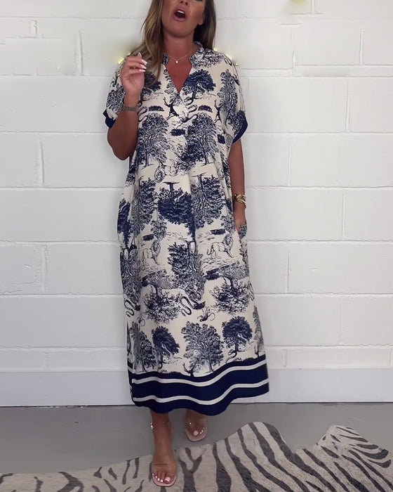 V-halset kjole med dyremotiv