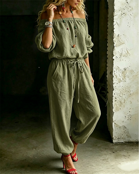 Jumpsuit Off-Shoulder Bind I Taljen Indsnævret Talje