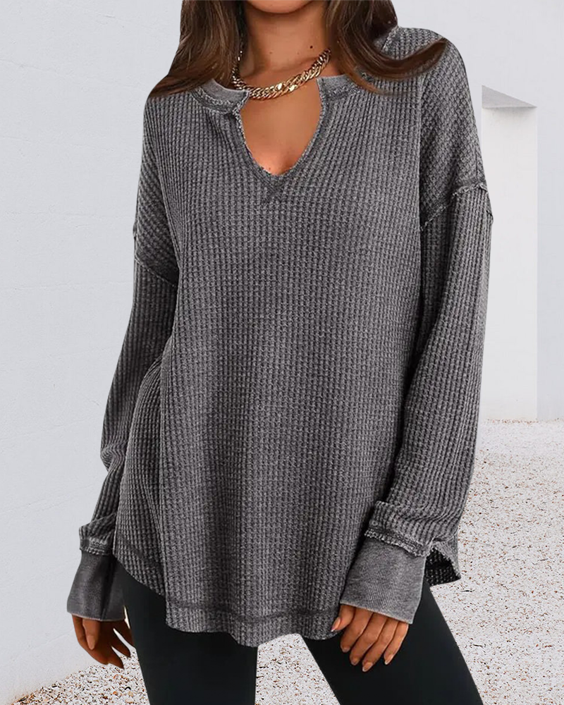 Top Vaffel Henley Lang Ærme