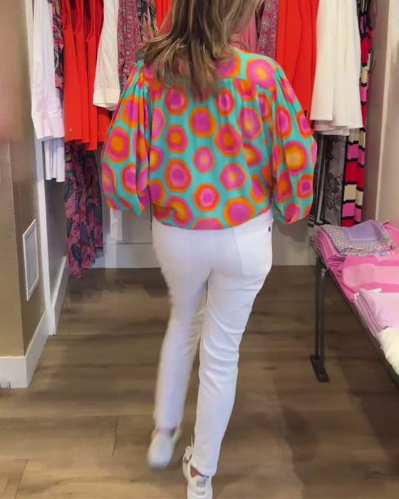 Farverig skjorte med geometrisk print