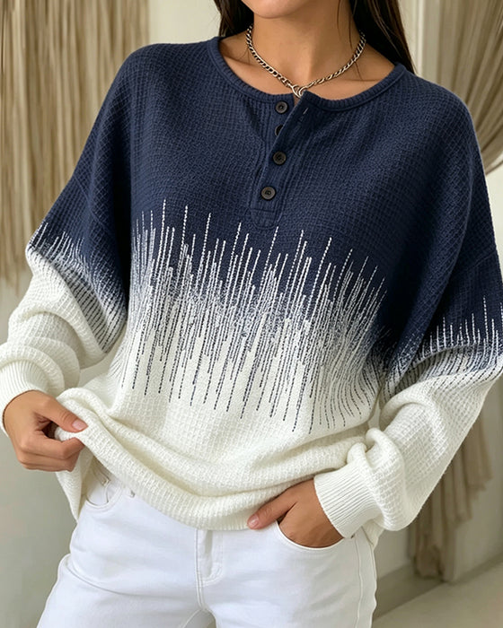 Sweatshirt Rundhals Knap Vaffelstrik Farveblok