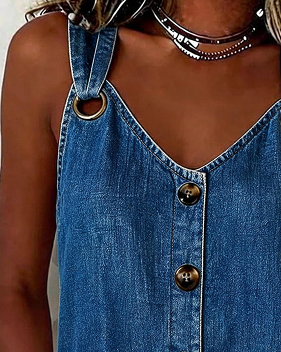 Tank Top Metalspænde V-Hals Denim
