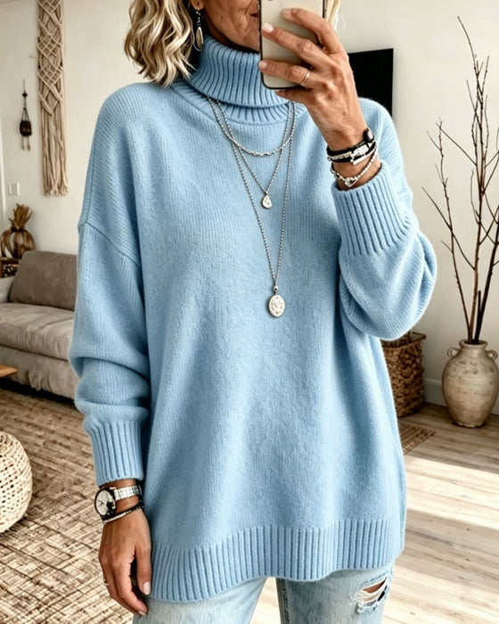 Pullover Høj Hals Løs