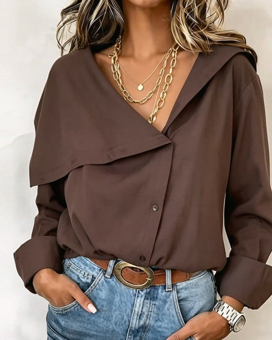 Bluse Dyb V Asymmetrisk Knap Slag