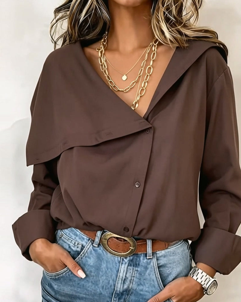 Bluse Dyb V Asymmetrisk Knap Slag