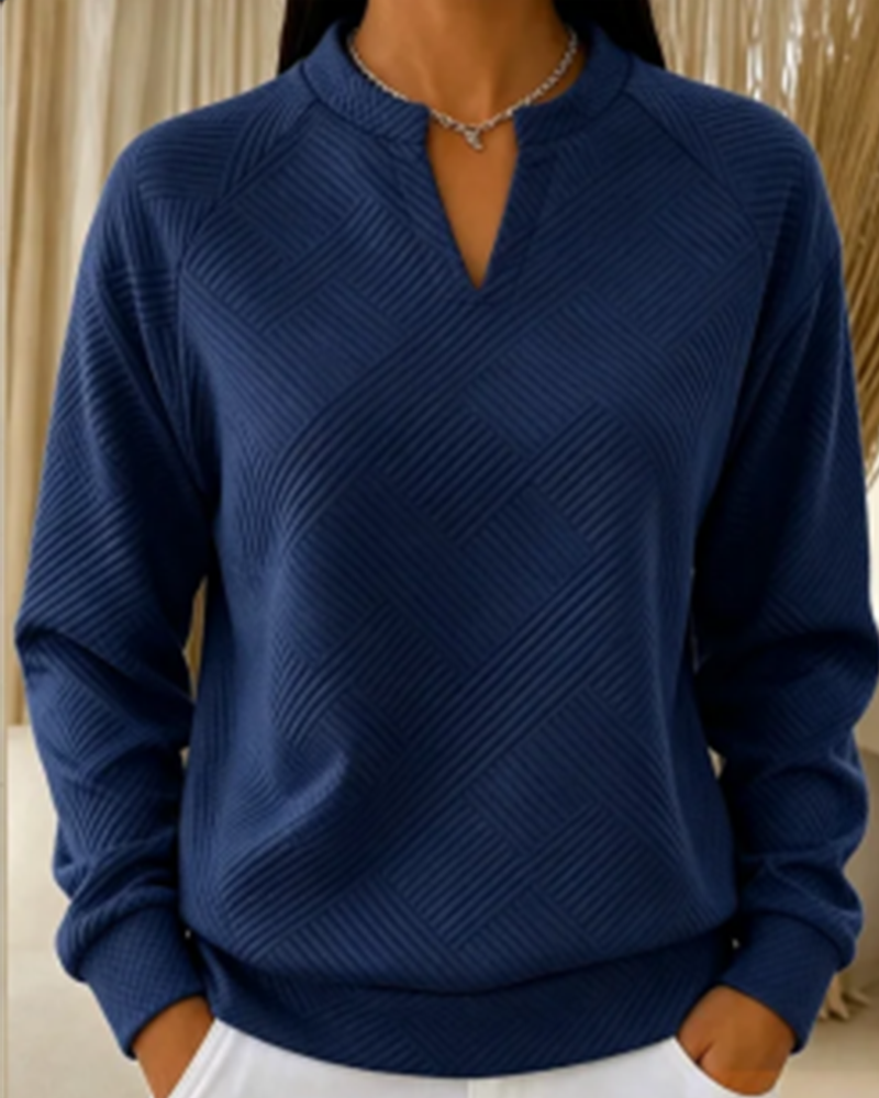 Sweatshirt V-Hals Stribet Raglan Ensfarvet