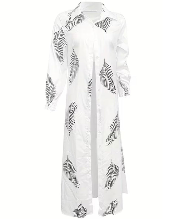 Kjole Palm Blad Tryk Skjorte