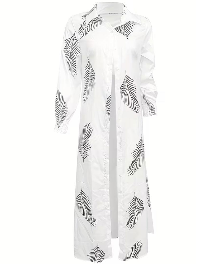 Kjole Palm Blad Tryk Skjorte