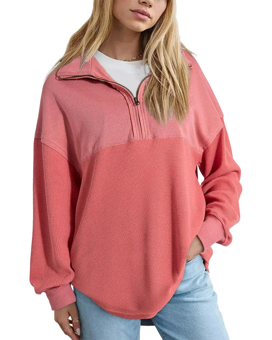 Sweatshirt Halv Lynlås Vaffel Patchwork