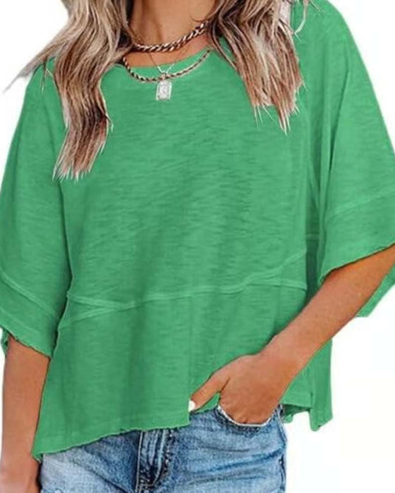 T-Shirt Panel Ensfarvet Udvidet Ærme