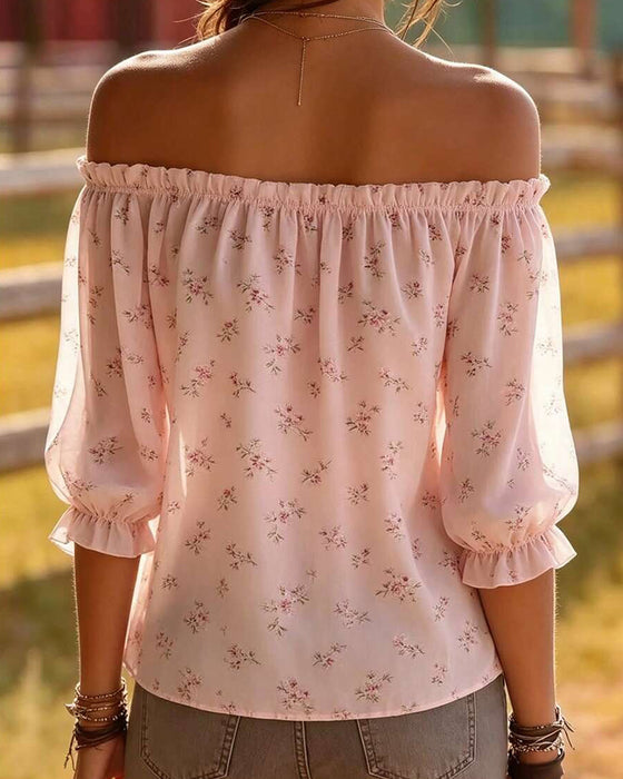 Bluse Off-Shoulder Blomstrende Tre Kvart Ærme