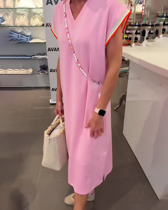 Kjole Lotusbladærmer V-Hals Afslappet Slids