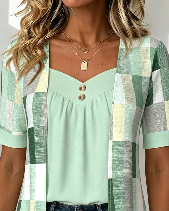 T-Shirt Fake Todelt Geometrisk Print