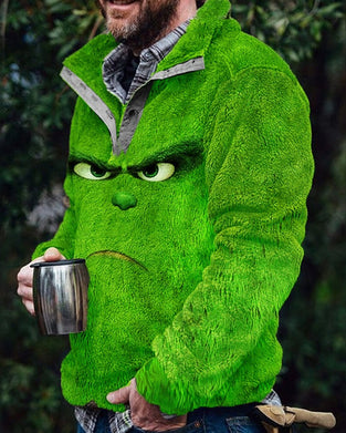 Stor pelset julesweater med Grinch-motiv