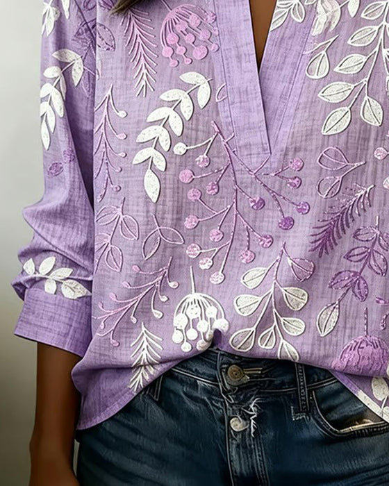 Bluse Med Blomstermønster Og Ståkrave