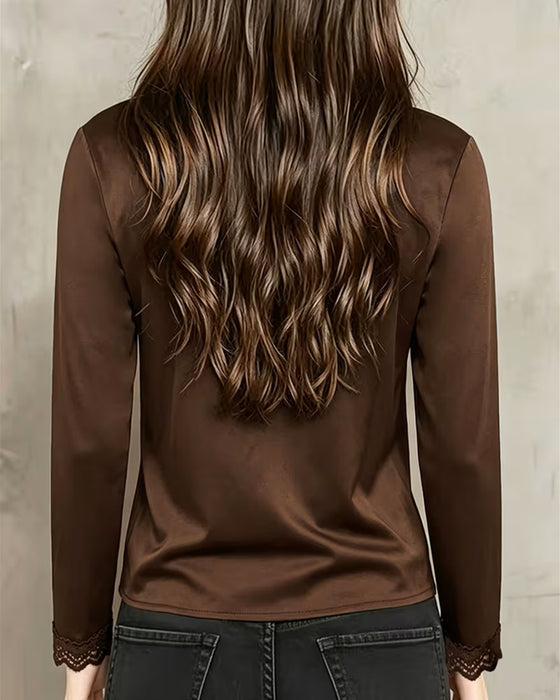 Bluse Lang Ærme V-Hals Blonder Patchwork