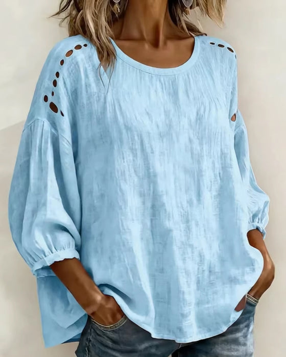 Bluse Udhullet 100% Bomuld