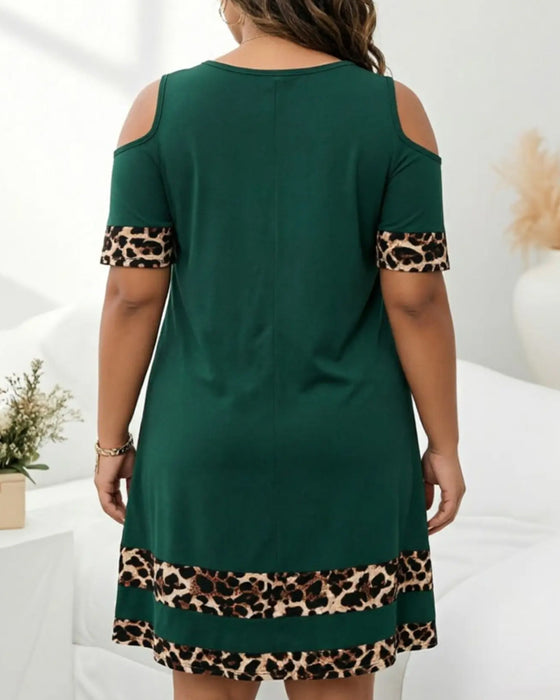 Kjole Rund Hals Off-Shoulder Leopard Hjerte