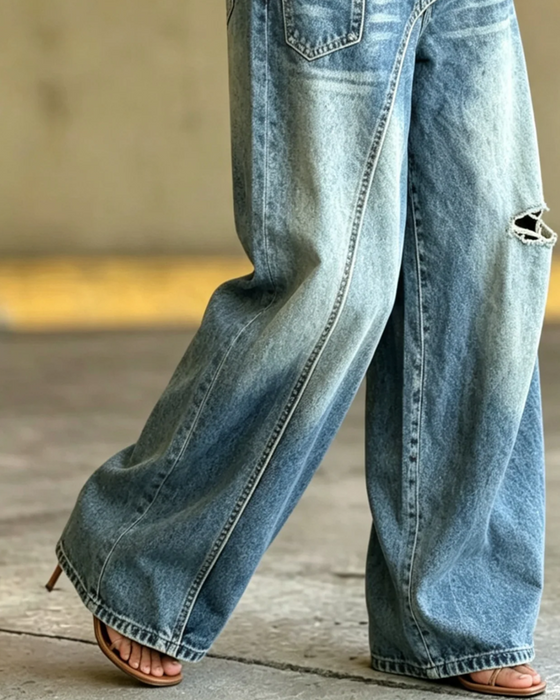 Bukser Uregelmæssig Revne Denim Lange