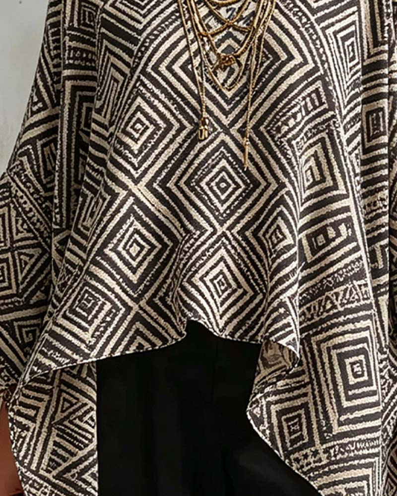Bluse Diamant Mønster Uregelmæssig Casual