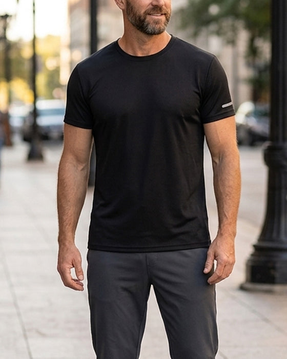 Herre T-Shirt Ensfarvet Korte Ærmer Atletisk