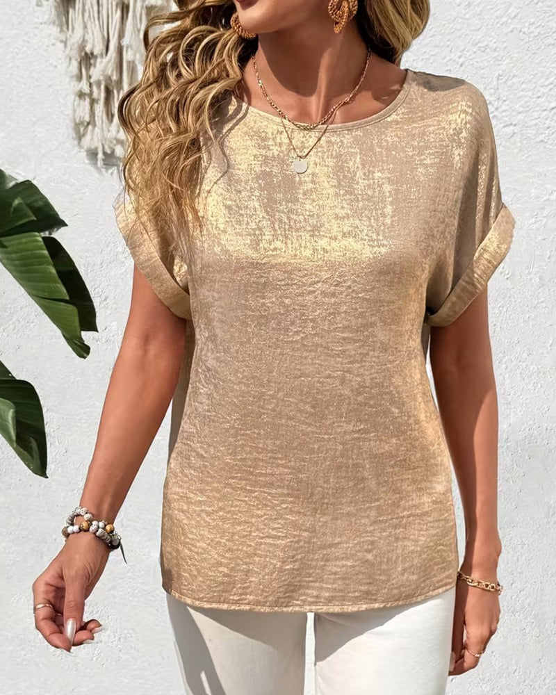 T-Shirt Ensfarvet Kortærmet Løs