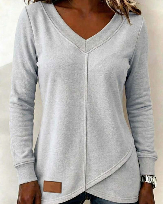 Sweatshirt V-Hals Langærmet Kryds Asymmetrisk