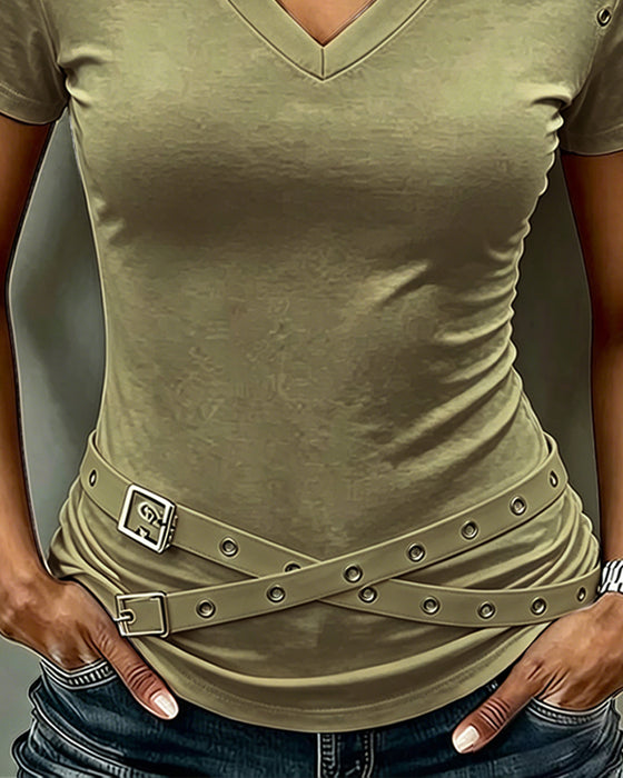 T-Shirt Kryds Strop Hul Ud Slim Pasform