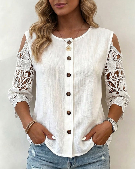 Bluse Udskæring Off-Shoulder Knap