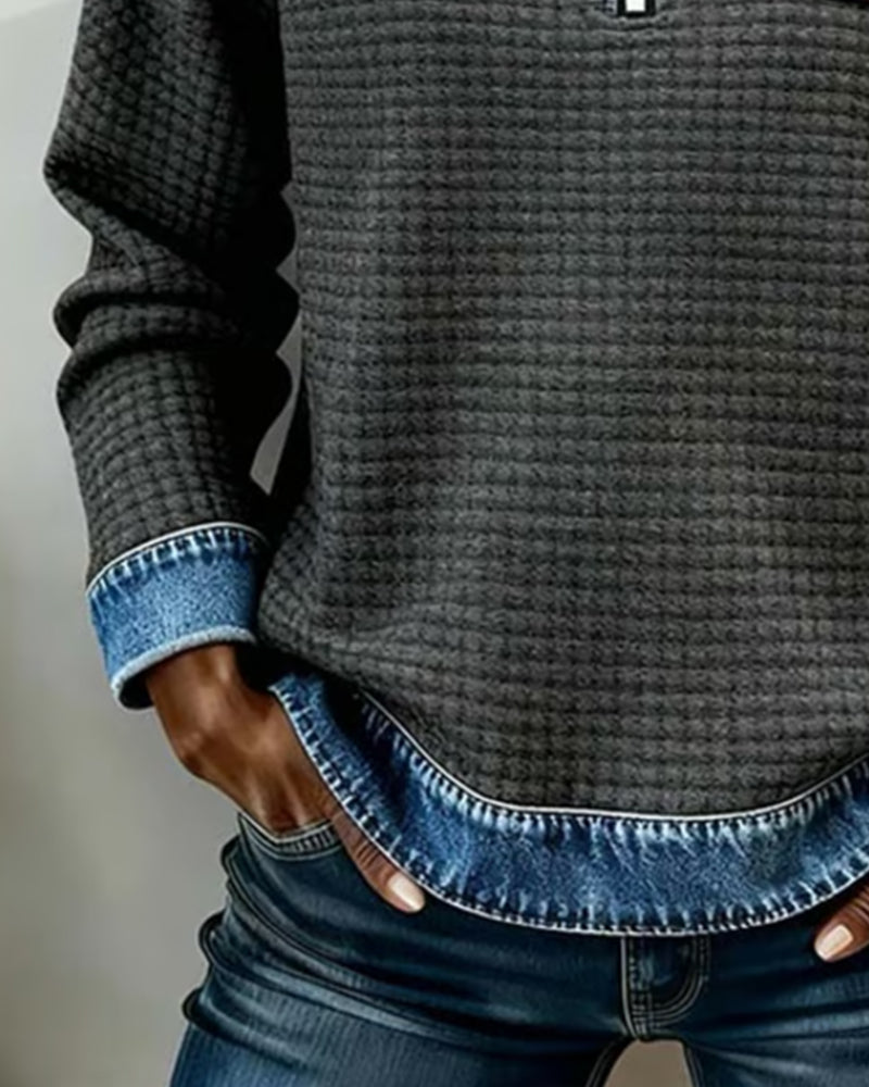 Sweatshirt Med Halv Lynlås Og Farveblokke I Kraven