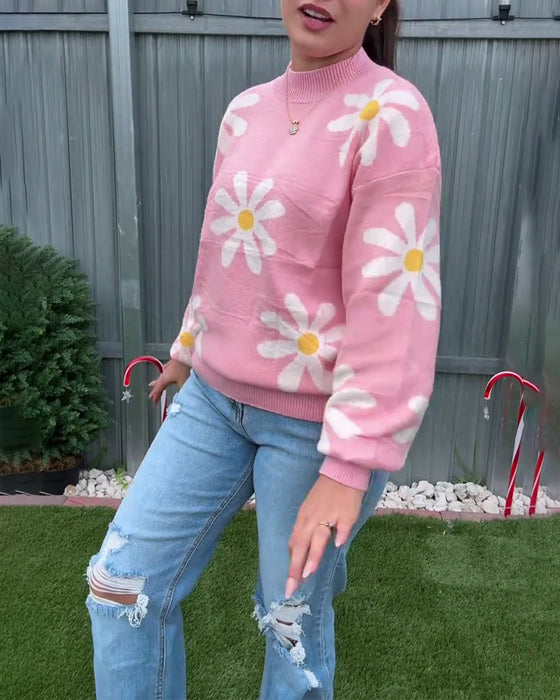 Pullover med jacquard-print og rund hals