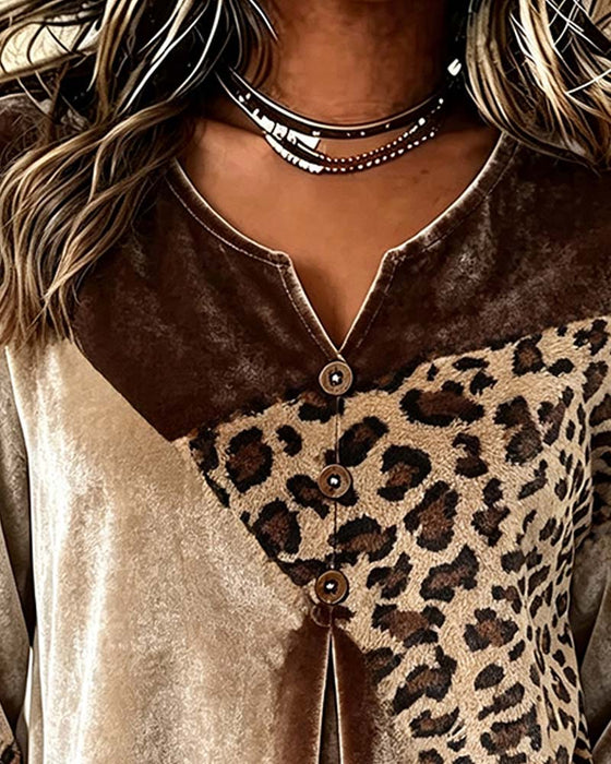Sweatshirt V-hals Leopard Tryk Kraveærme