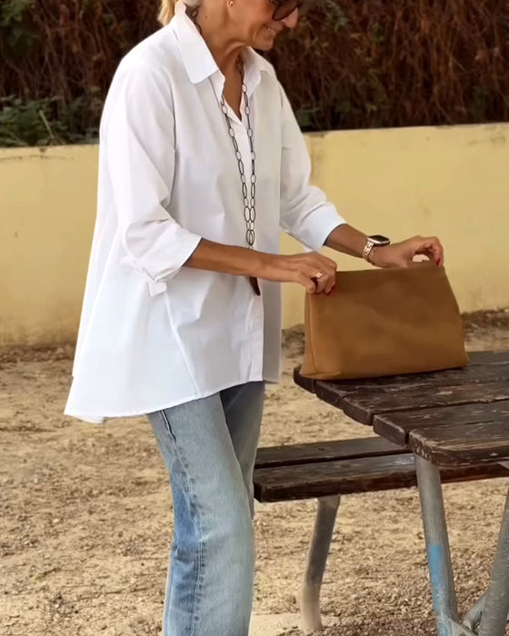 Langærmet Casualskjorte Med Jakkeslag