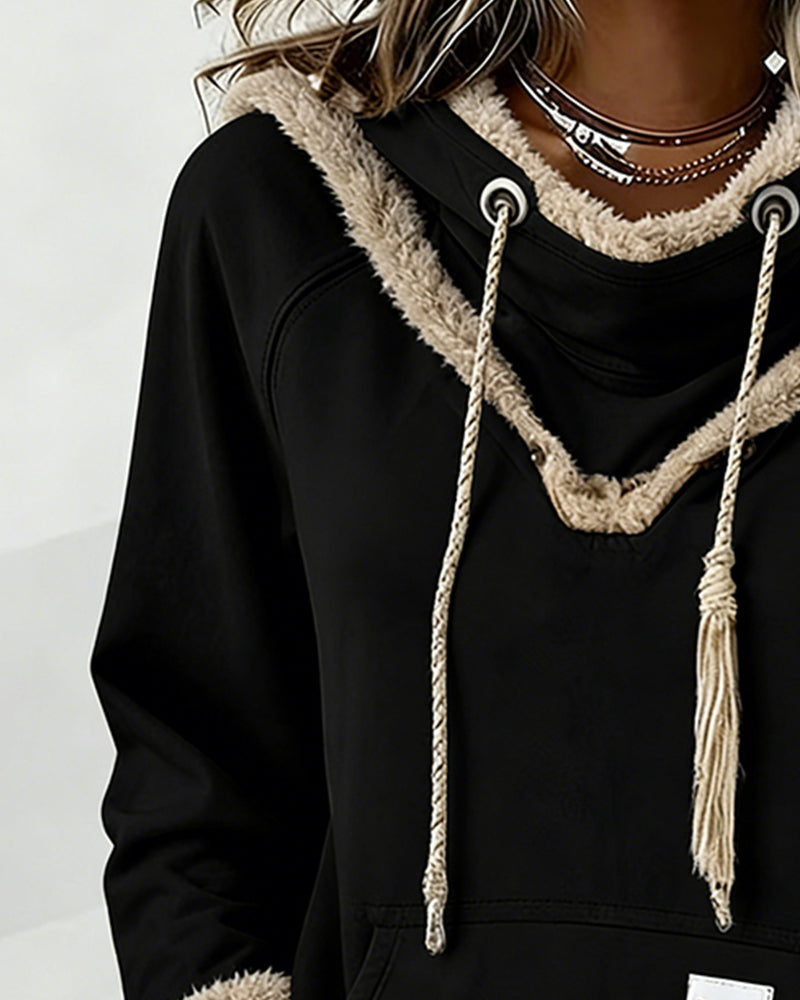 Langærmet Sweatshirt Med Patchworkdetaljer Og Lomme