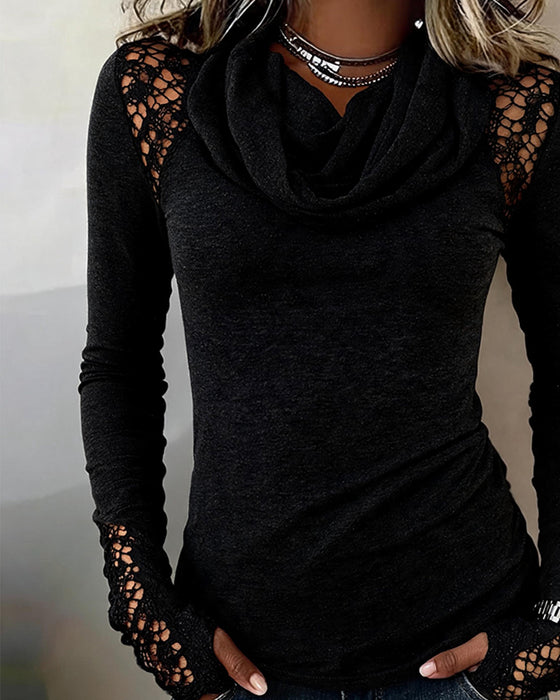 Bluse Slouchy Mock Hals Lang Ærme Udskæring