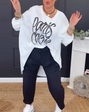 Top Rund Hals Uregelmæssig Bogstavtryk