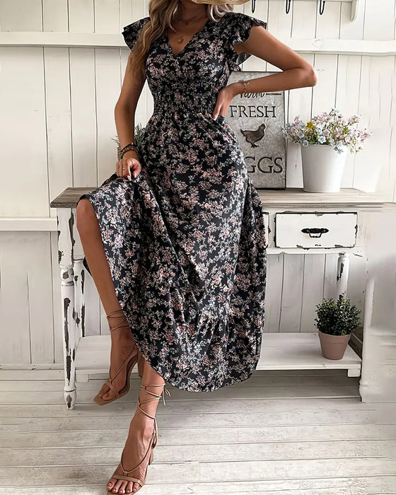 Kjole Blomstret Talje Bindebånd