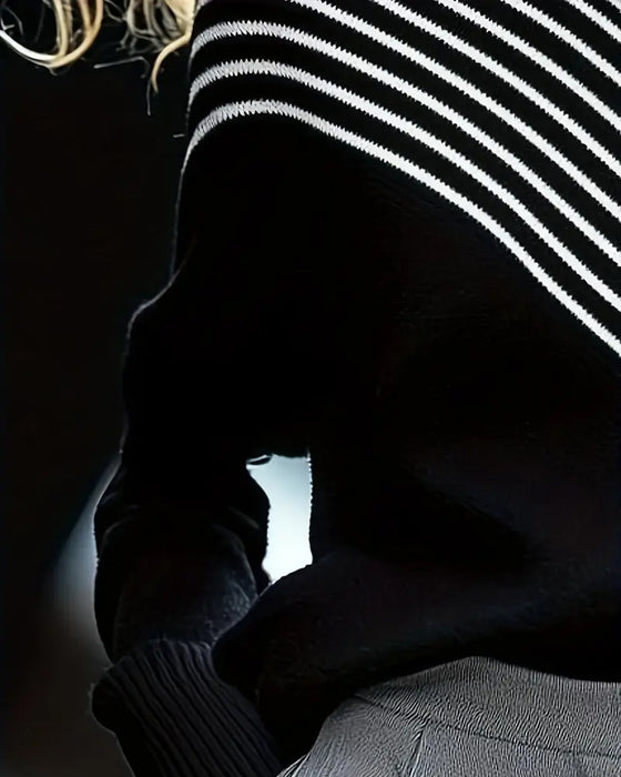 Sweater Turtleneck Stribet Drop Skulder