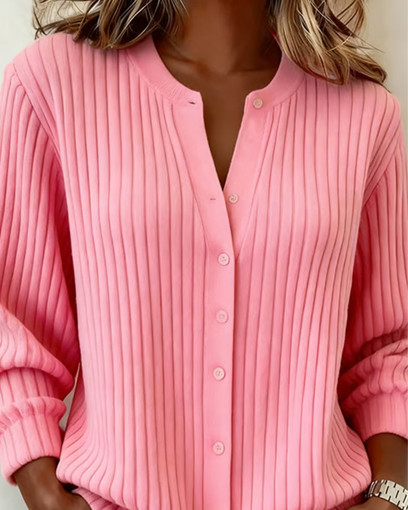 Ensfarvet Langærmet Pullover Med Rund Hals