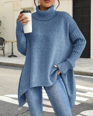 Løs Sweater med Høj Krave og Uregelmæssigt Snit