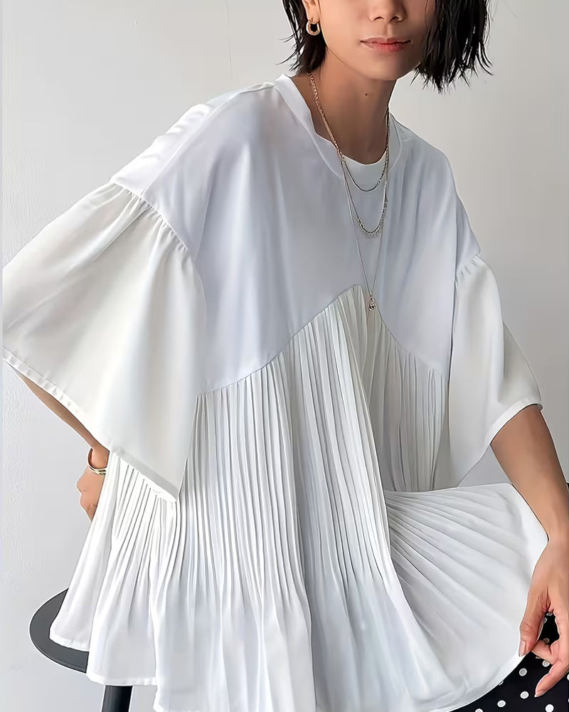 T-Shirt Patchwork Plisseret Udvidet Halværme