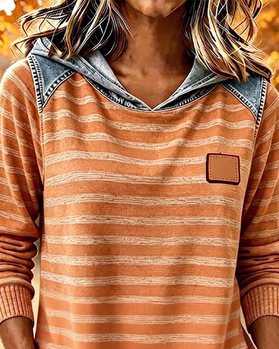 Hoodie Patchwork Stribe Casual