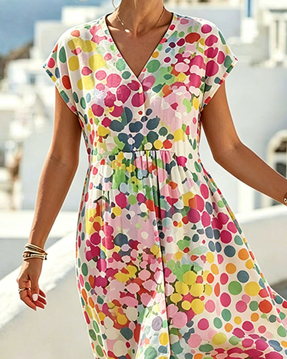 Kjole Polka Dot V-Hals Talje