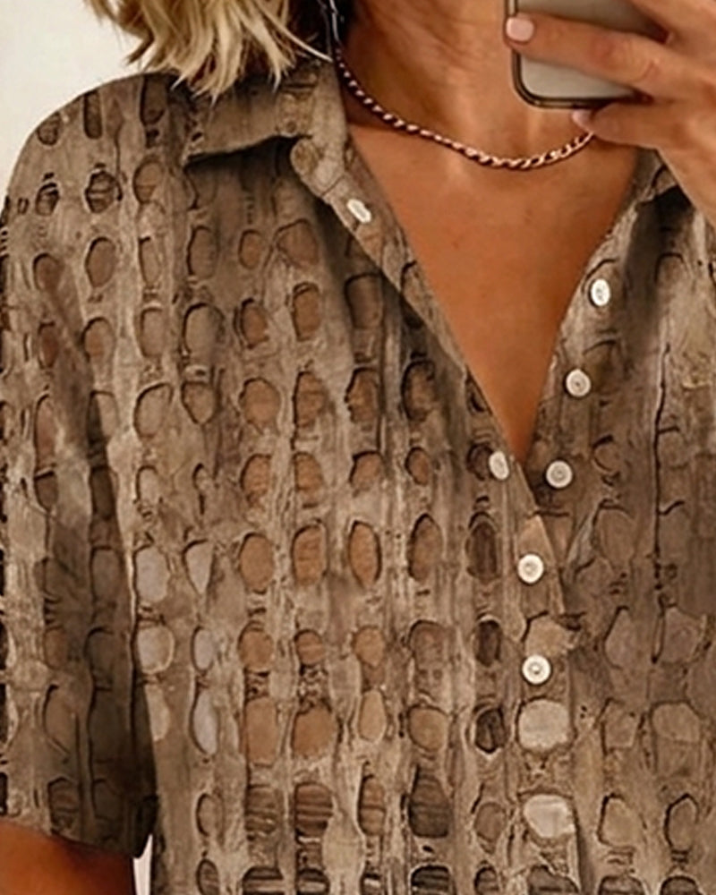 Bluse Prikket Tryk Knap Halv Stolpe