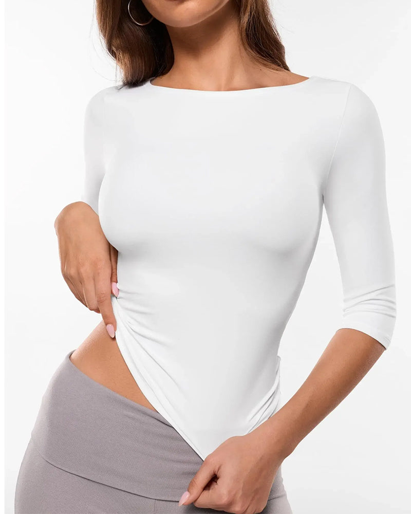 T-Shirt Stilfuld Albuelang Ærme Slim Fit Basislag