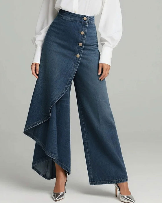 Bukser Asymmetrisk Omslag Denim Bredt Ben